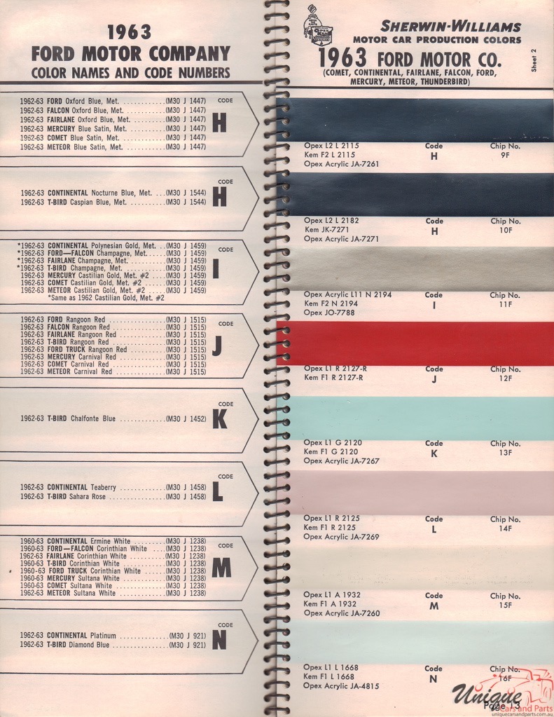 1963 Ford Paint Charts Williams 2
